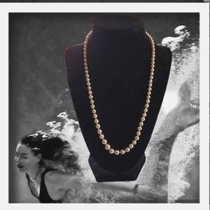 VINTAGE FAUX Real Feel PEARL NECKLACE 20" Antique Silver Tone Slip Lock Clasp